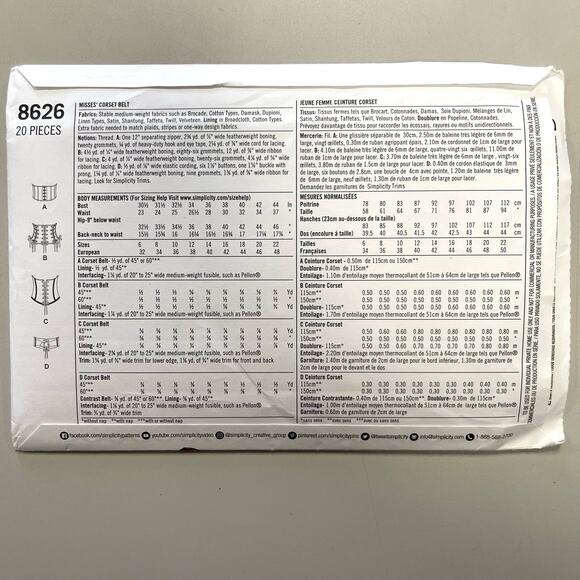 Simplicity 8626 Sewing Pattern Size 14-22 Womens Corset Belt Waistbelt Uncut FF - Picture 2 of 5